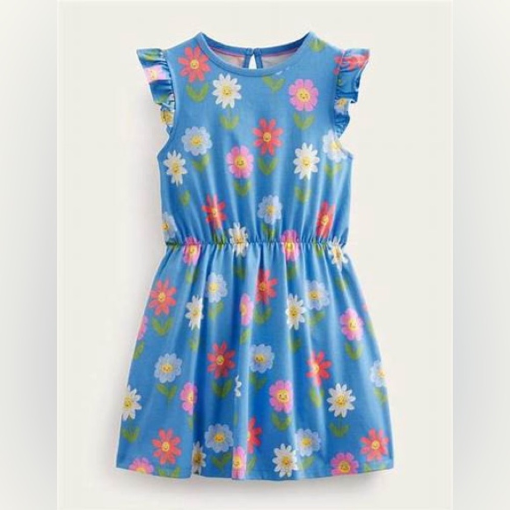 Mini Boden Penzance Blue Flower Daisies Frill Sleeve Jersey Dress Size 2-3Y - Picture 5 of 7